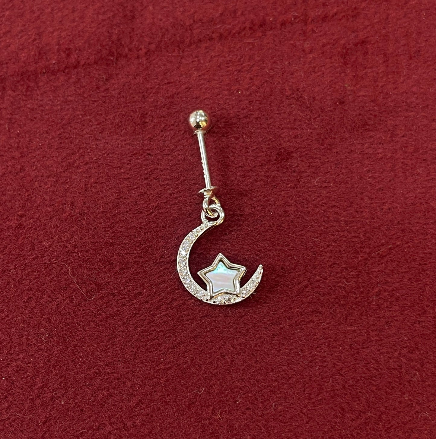 92.5 Sterling Silver Crescent Moon & Star Bugadi for Women | CZ Crescent with MOP Star | Helix Earring pair