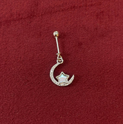 92.5 Sterling Silver Crescent Moon & Star Bugadi for Women | CZ Crescent with MOP Star | Helix Earring pair