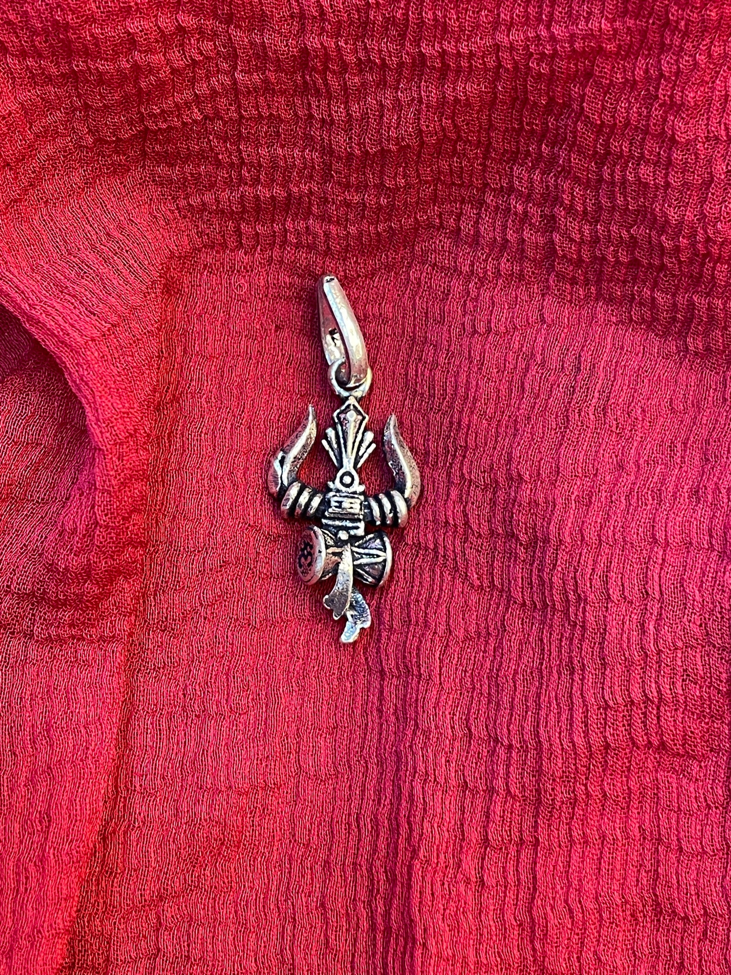 92.5 Silver Oxidised Trishul Damaru Pendant for Men & Women | Shiva Sacred Symbol | Antique Temple Jewellery