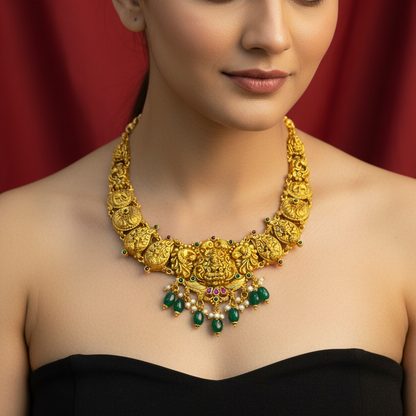 92.5 Silver Gold Plated Lakshmi Devi Temple Necklace