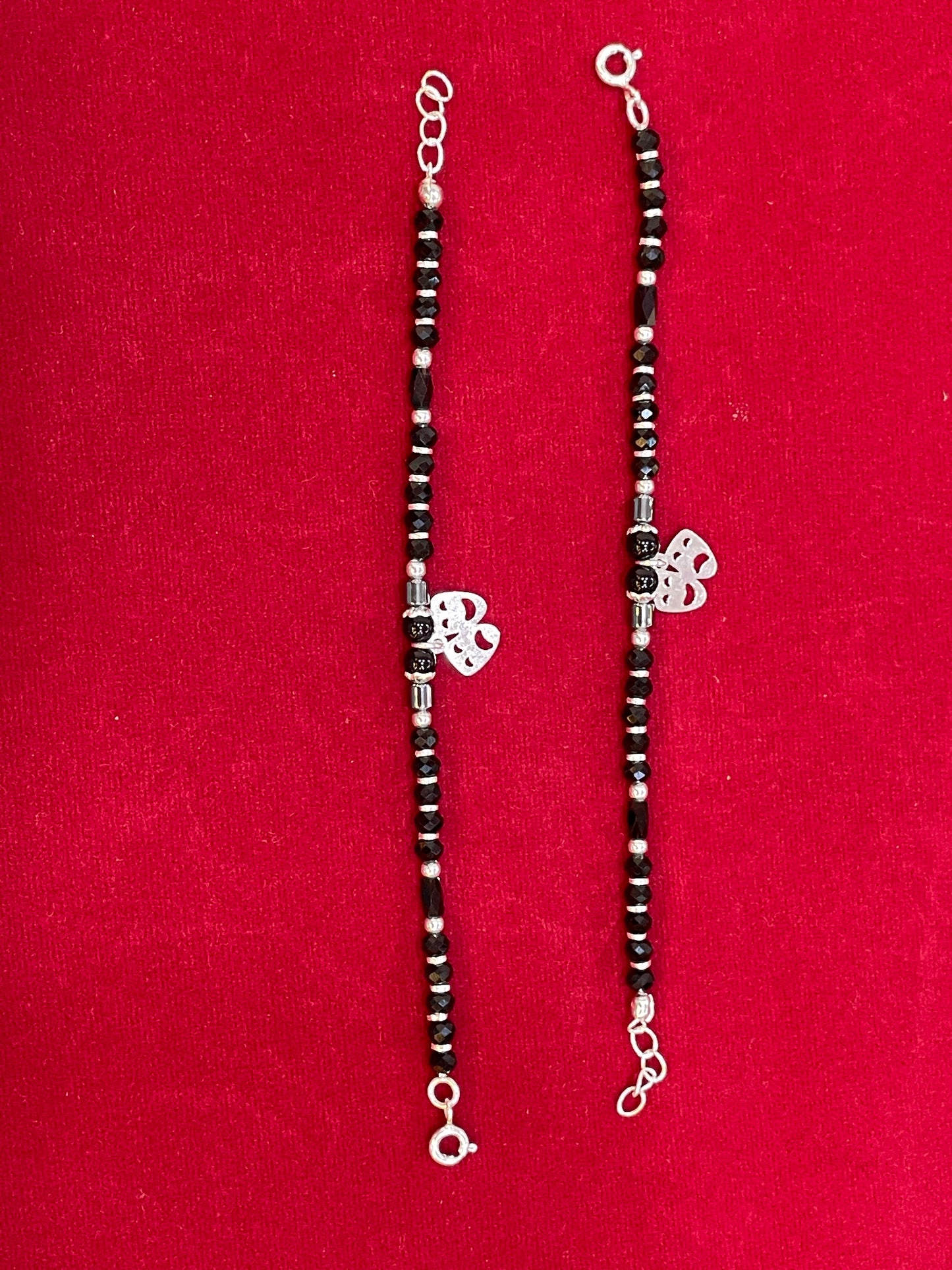 Silver Nazariya Black Bead Anklet for Kids | Set of 2 with Butterfly Charm