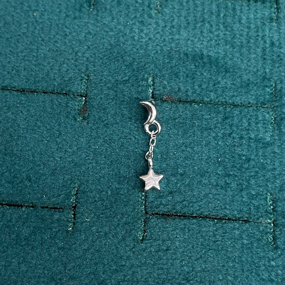 92.5 Sterling Silver Plain Crescent Moon Stud with Chain & Star Charm Drop Earrings for Women