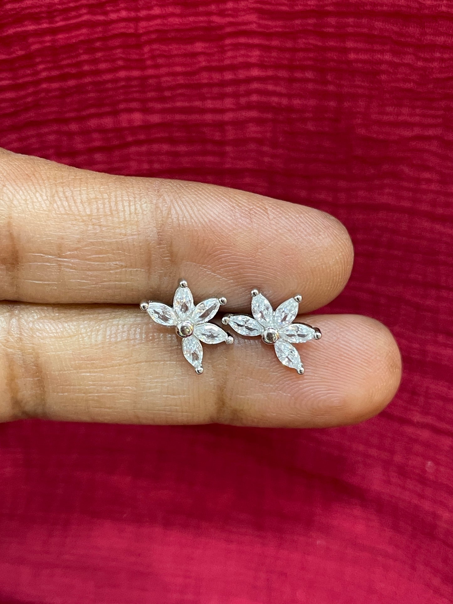 92.5 Silver Five Leaf Earrings | Minimal Floral Design | Jewellery