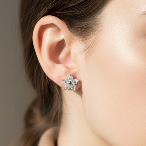 925 Silver 5 Petal Flower Studs - Ball back