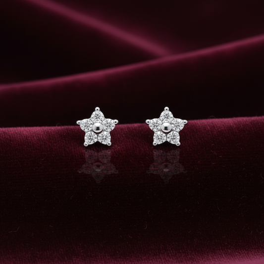 925 Silver 5 Petal Flower Studs - Ball back