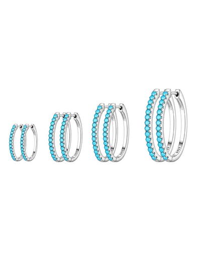 92.5 Silver Hoops with Turquoise Blue Stones - Pair