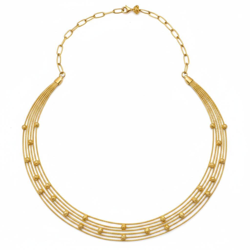 925 Silver Gold-Plated Five-Line Blossom Necklace