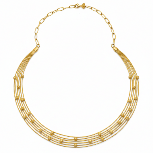 925 Silver Gold-Plated Five-Line Blossom Necklace