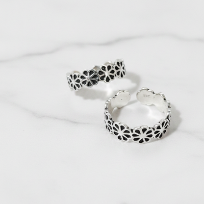 92.5 Silver Toe Rings for Women | Daisy Oxidised Design | Traditional Jewellery