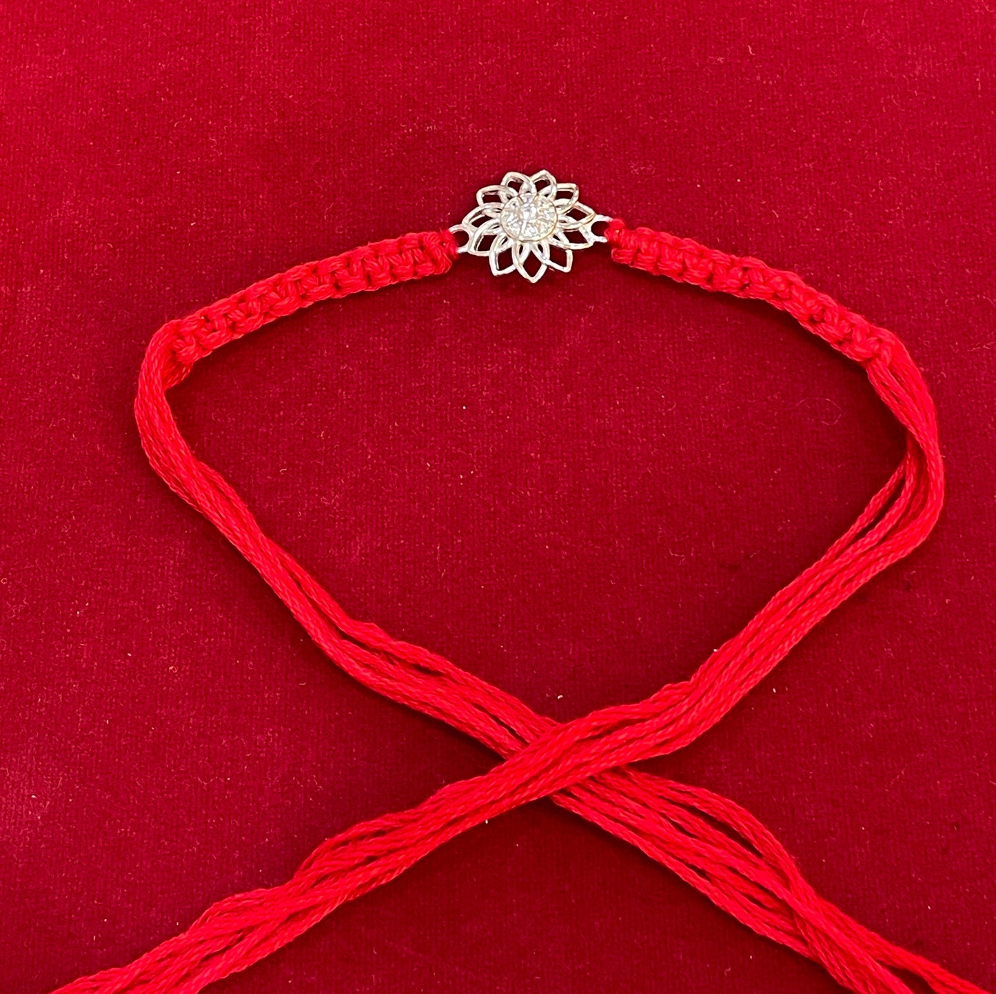 925 Sterling Silver Lotus Rakhi | Red Thread Rakhi for Raksha Bandhan