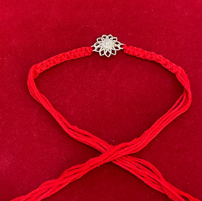 925 Sterling Silver Lotus Rakhi | Red Thread Rakhi for Raksha Bandhan