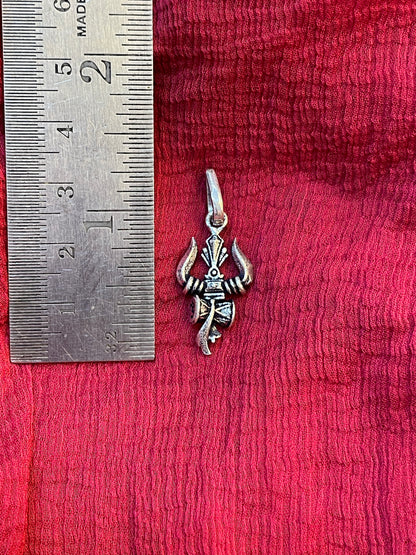 92.5 Silver Oxidised Trishul Damaru Pendant for Men & Women | Shiva Sacred Symbol | Antique Temple Jewellery