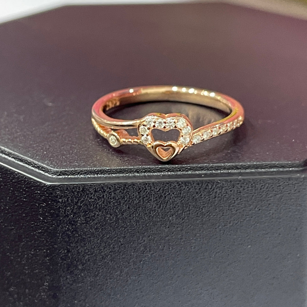 Silver Rose Gold Heart Ring for Women