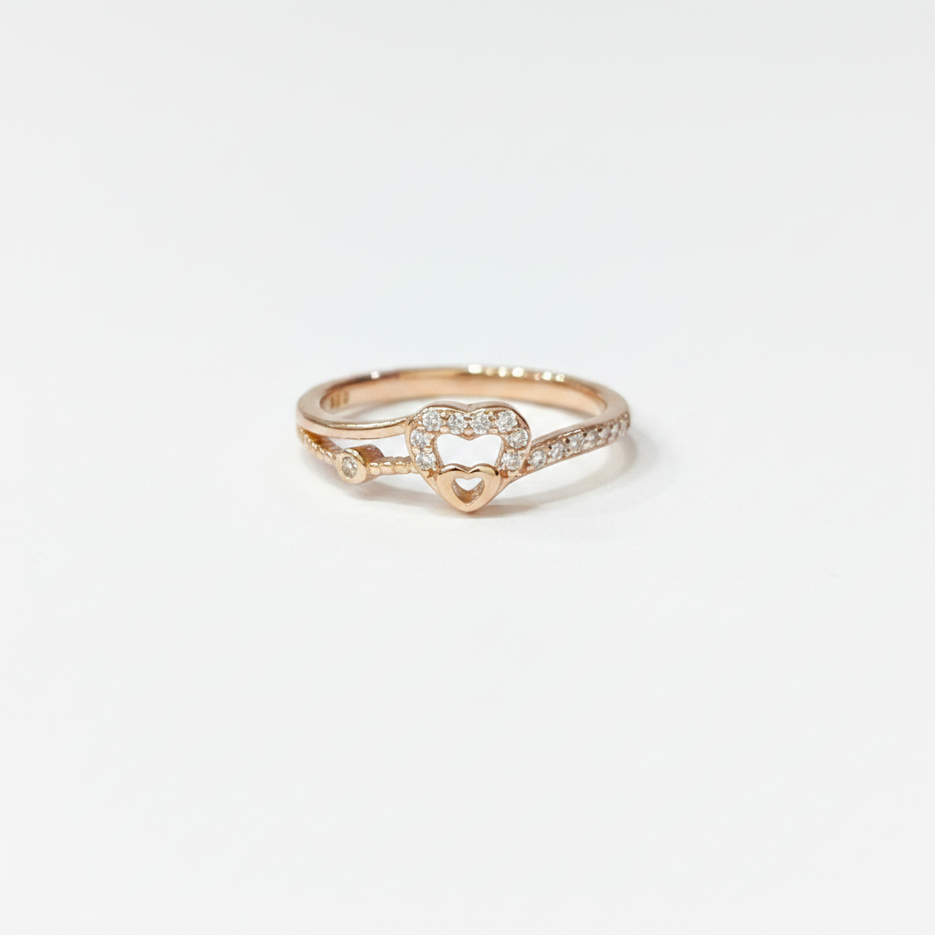 Silver Rose Gold Heart Ring for Women