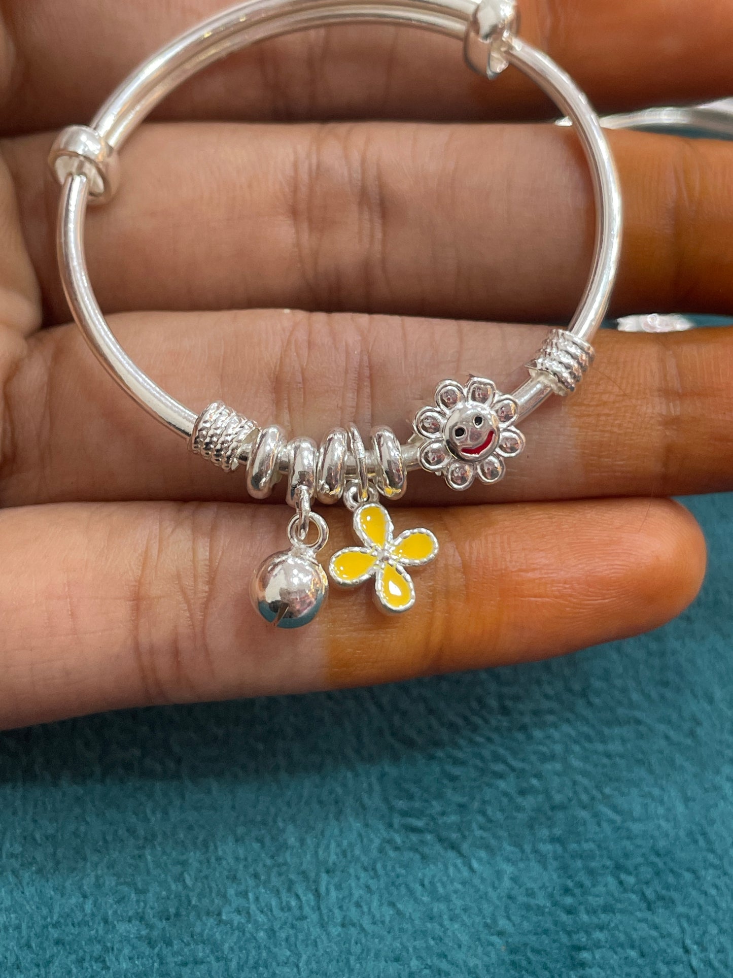 92.5 Silver Kids Kada with charms | Stylish Finish | Elegant Jewellery for kids