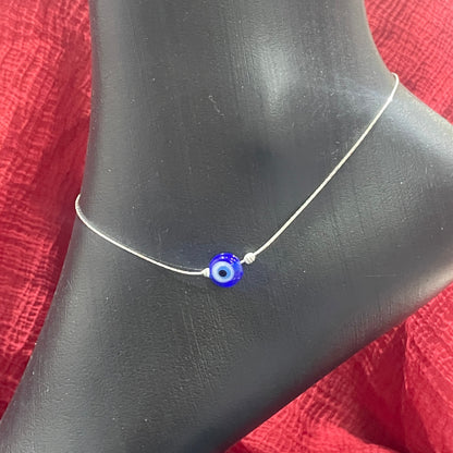 92.5 Sterling Silver Evil Eye Anklet Pair for Women
