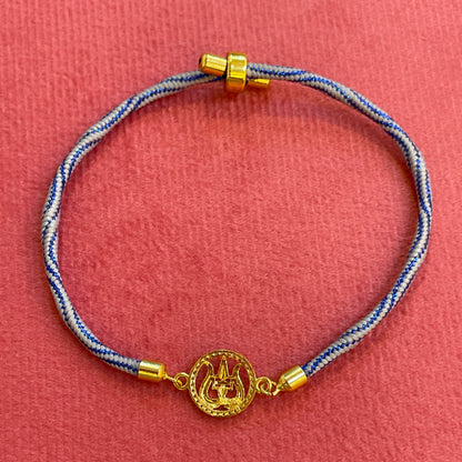 Silver Trishul Rakhi for Brother | Gold Plated CZ Charm with Blue Thread
