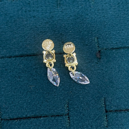 92.5 Sterling Silver Gold Plated Round & Marquise White CZ Two-Stone Drop Earrings for Women