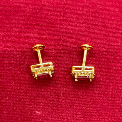 92.5 Silver Gold Plated Earrings for Women | Stylish Pink Stone Rectangle Studs pair