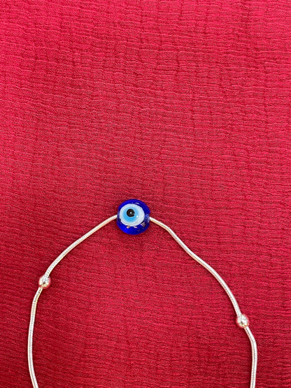 92.5 Silver Evil Eye Minimalist Adjustable Bracelet for Women | Blue Bead Design