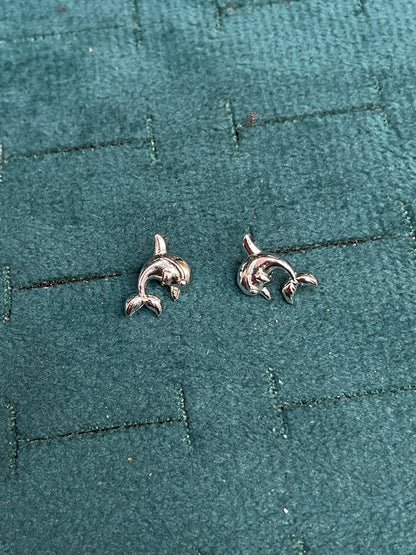 92.5 Sterling Silver Jumping Dolphin Stud Earrings for Women pair