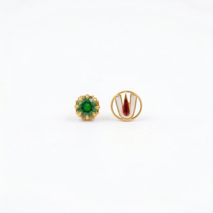 92.5 Silver Gold Plated Govinda Namalu Reversible Stud Single Piece
