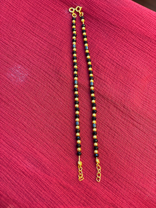 92.5 silver stylish gold plated black beads kids anklets