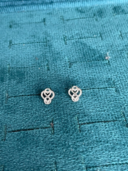 92.5 Sterling Silver Interlocking Double Heart Knot Stud Earrings for Women pair