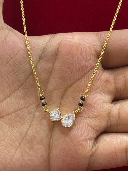 92.5 Silver Gold Plated White Stone Black Bead Chain for Women 19 Inches | Elegant Stylish Design | Traditional Jewellery