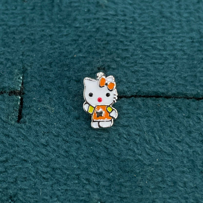 92.5 Silver Enamel Hello Kitty Huggie Hoop Earrings for Girls