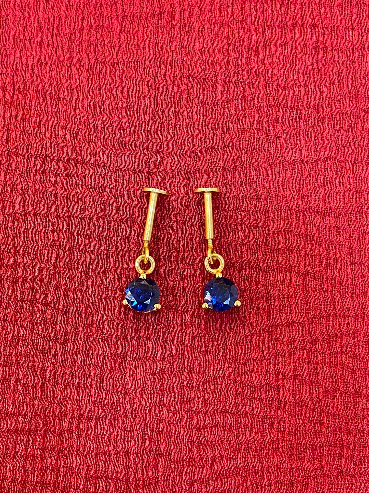925 Silver Gold Plated Midnight Blue Dangler Bugadi pair