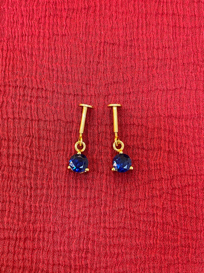 925 Silver Gold Plated Midnight Blue Dangler Bugadi pair