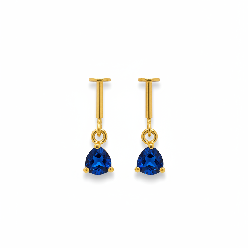 925 Silver Gold Plated Midnight Blue Dangler Bugadi pair