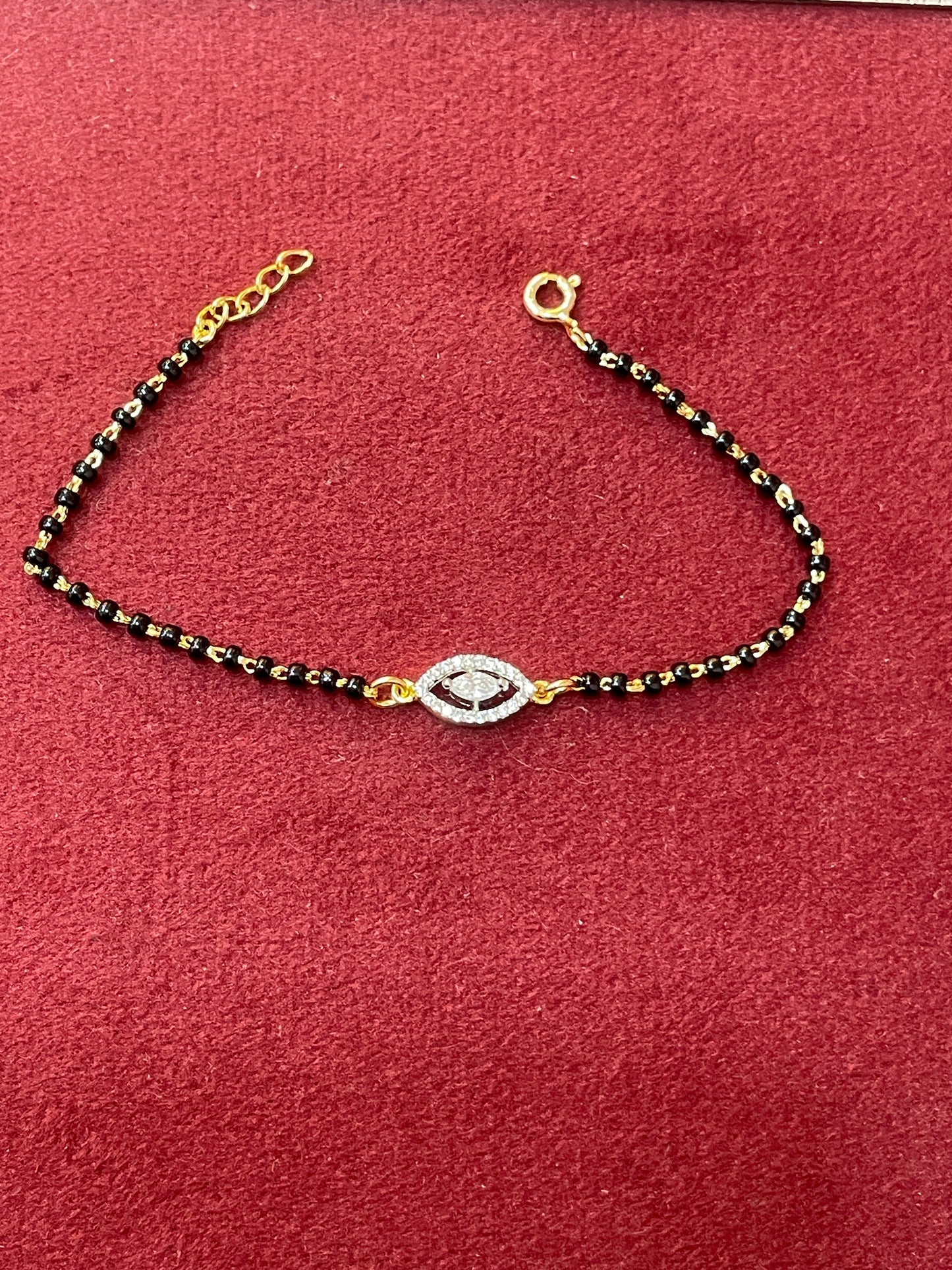 92.5 Silver Gold Plated Black Bead Bracelet for Women | Stylish Elegant Design | Traditional Jewellery