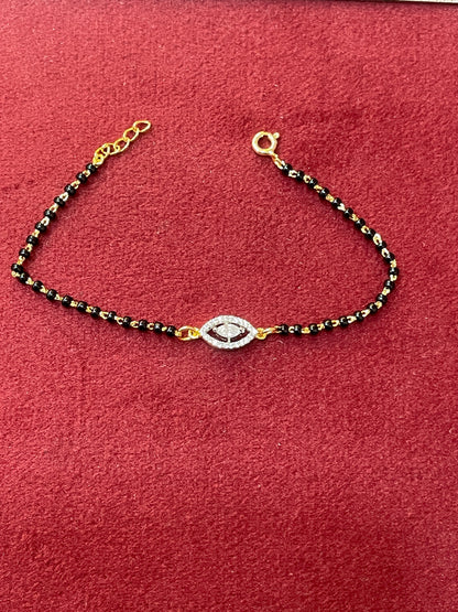 92.5 Silver Gold Plated Black Bead Bracelet for Women | Stylish Elegant Design | Traditional Jewellery