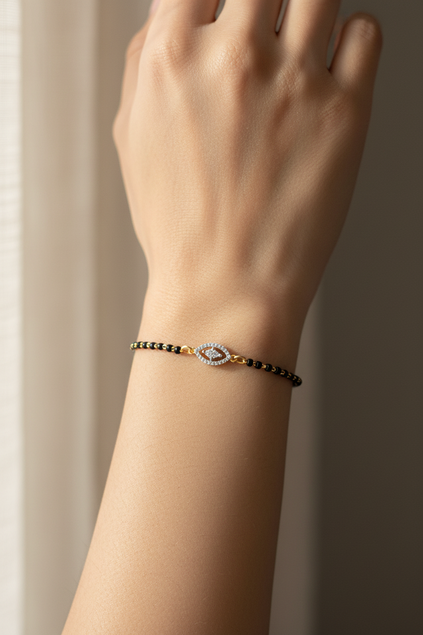 92.5 Silver Gold Plated Black Bead Bracelet for Women | Stylish Elegant Design | Traditional Jewellery