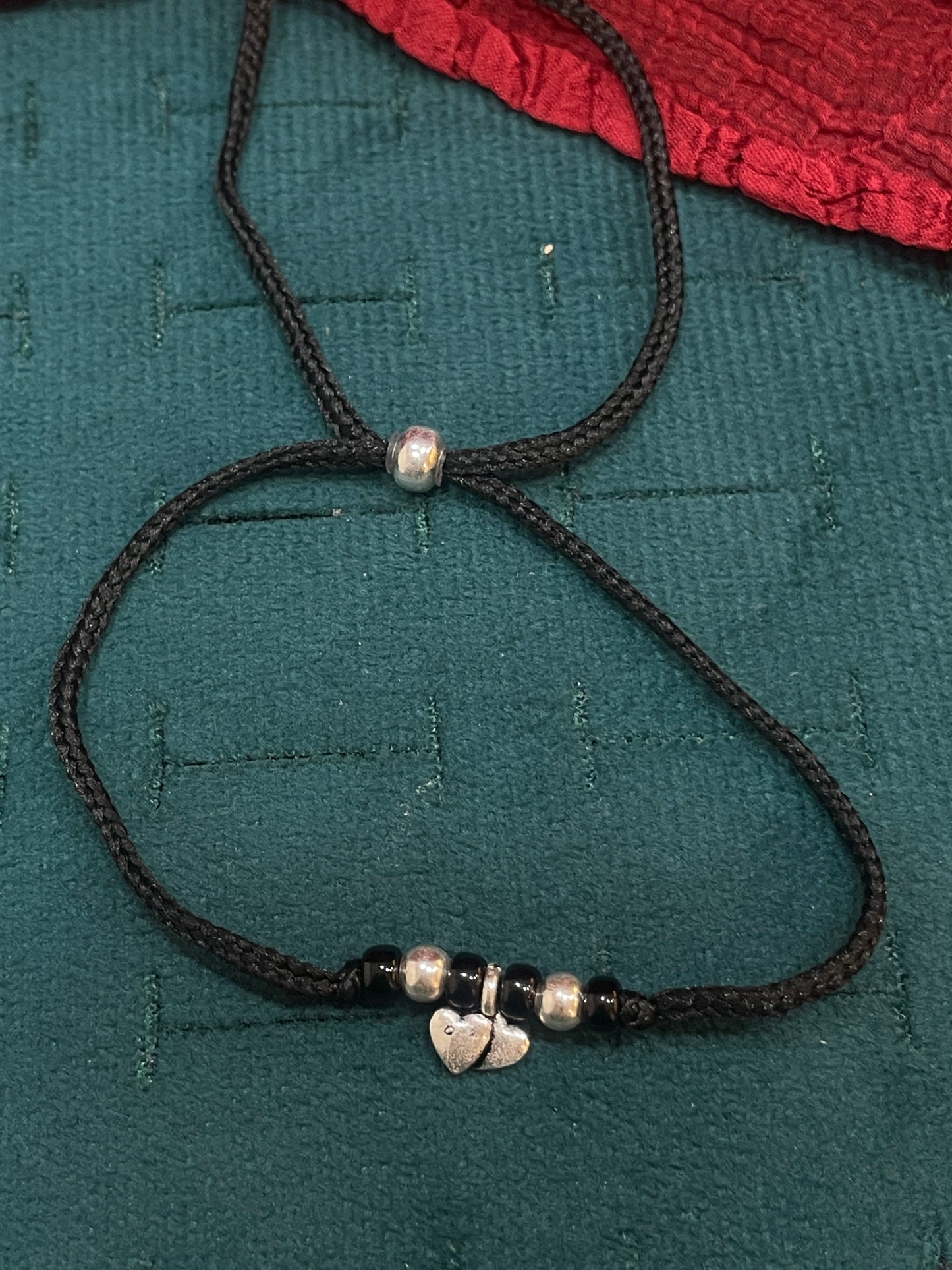 92.5 Silver Thread Anklet with Double Heart Charm - single pc