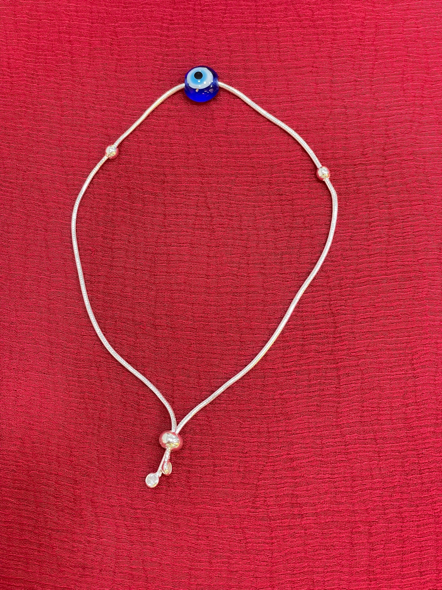 92.5 Silver Evil Eye Minimalist Adjustable Bracelet for Women | Blue Bead Design