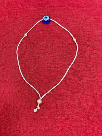 92.5 Silver Evil Eye Minimalist Adjustable Bracelet for Women | Blue Bead Design