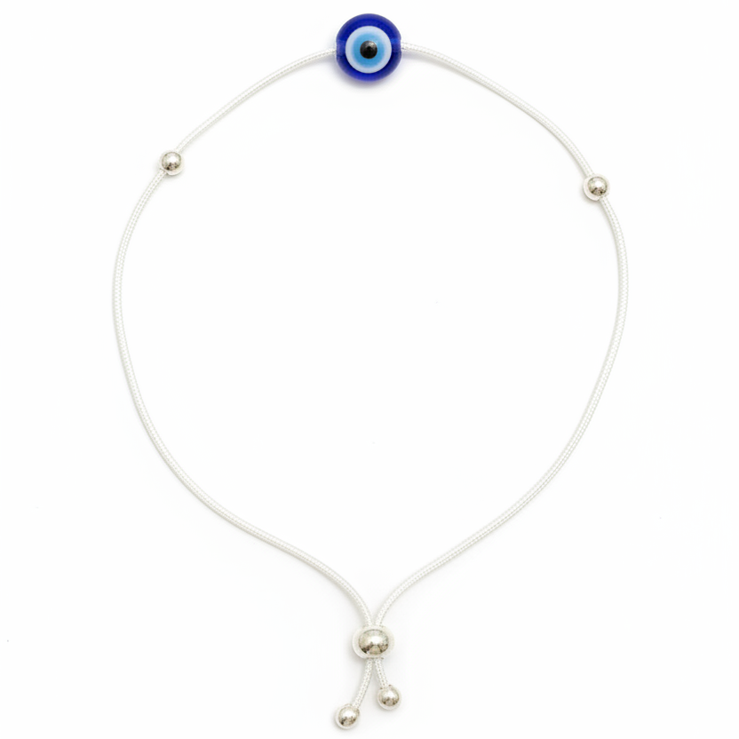 92.5 Silver Evil Eye Minimalist Adjustable Bracelet for Women | Blue Bead Design