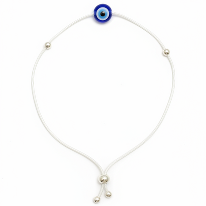 92.5 Silver Evil Eye Minimalist Adjustable Bracelet for Women | Blue Bead Design