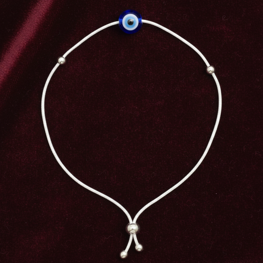 92.5 Silver Evil Eye Minimalist Adjustable Bracelet for Women | Blue Bead Design