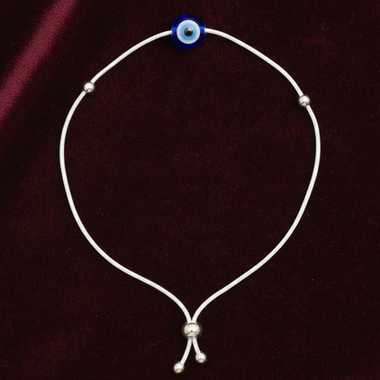 92.5 Silver Evil Eye Minimalist Adjustable Bracelet for Women | Blue Bead Design