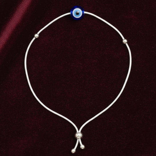 92.5 Silver Evil Eye Minimalist Adjustable Bracelet for Women | Blue Bead Design