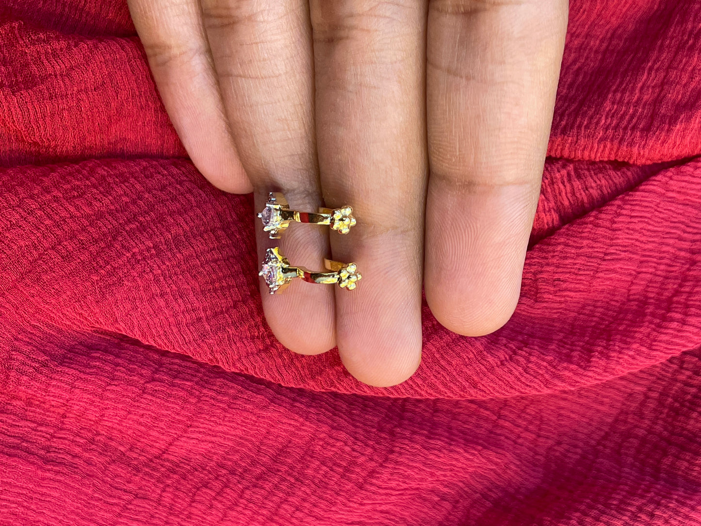 92.5 Silver Gold Plated Floral Press-On Bugadi for Women | Elegant Non-Piercing Ear Cuff | Stylish Jewellery