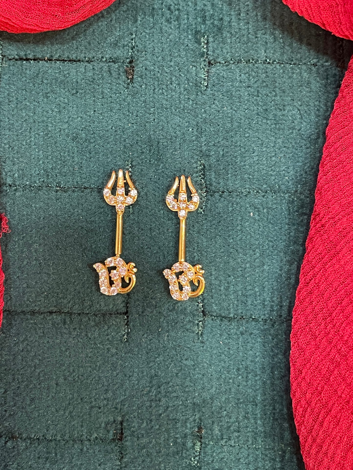 925 Silver Gold Plated Om Trishul Bugadi pair