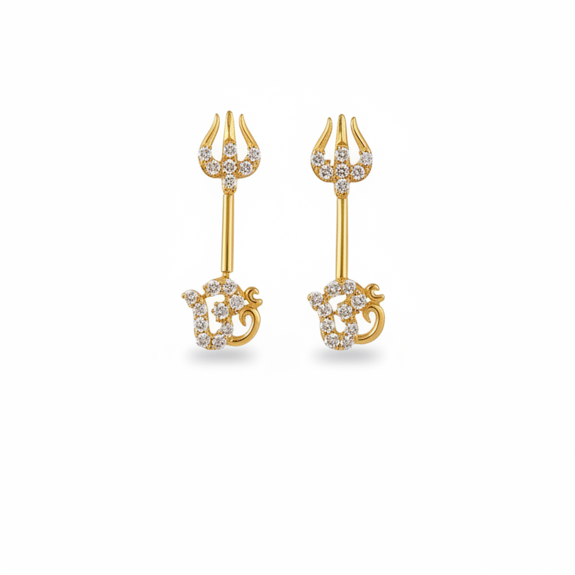 925 Silver Gold Plated Om Trishul Bugadi pair
