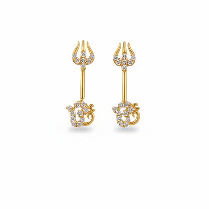 925 Silver Gold Plated Om Trishul Bugadi pair