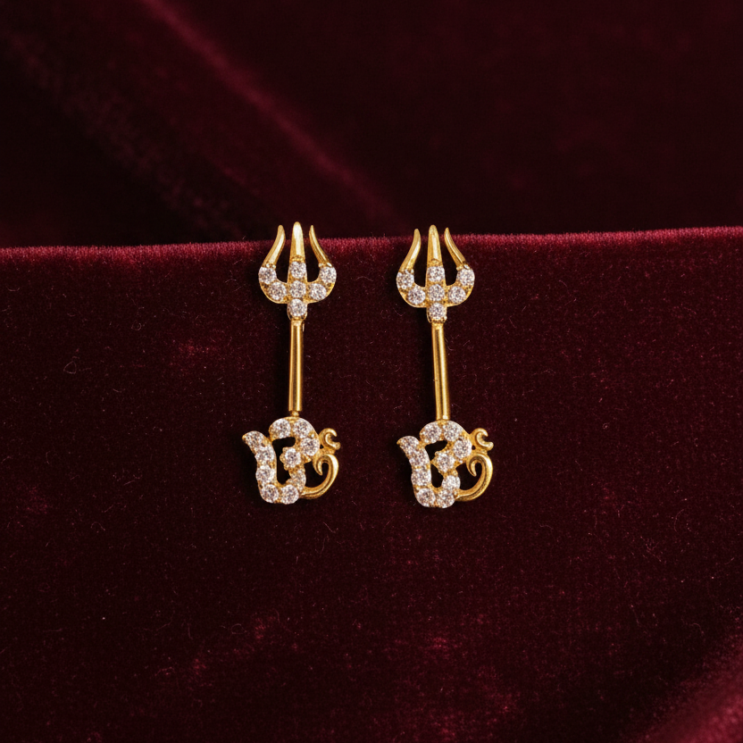925 Silver Gold Plated Om Trishul Bugadi pair