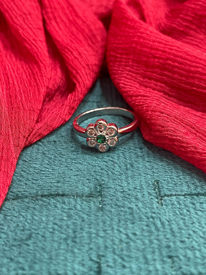92.5 Silver Green Stone Flower Ring for Women Size 10 | Stylish Floral Design | Elegant Statement Jewellery